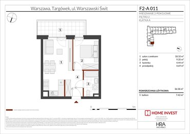 rzut mieszkanie na sprzedaż 37m2 mieszkanie Warszawa, ul. Warszawski Świt