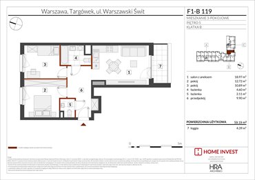 rzut mieszkanie na sprzedaż 59m2 mieszkanie Warszawa, ul. Warszawski Świt