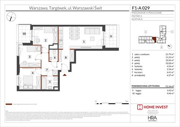 rzut mieszkanie na sprzedaż 73m2 mieszkanie Warszawa, ul. Warszawski Świt