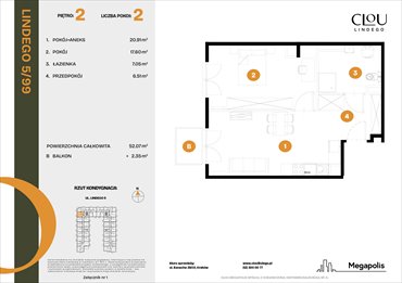 rzut mieszkanie na sprzedaż 52m2 mieszkanie Kraków, Lindego 5