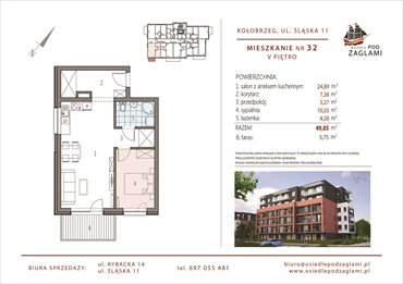 rzut mieszkanie na sprzedaż 50m2 mieszkanie Kołobrzeg, Śląska 11