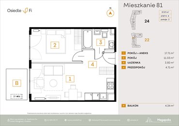 rzut mieszkanie na sprzedaż 37m2 mieszkanie Kraków, Rzemieślnicza 22-24