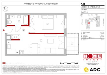 rzut mieszkanie na sprzedaż 42m2 mieszkanie Warszawa, Włochy, ul. Robotnicza 11/13