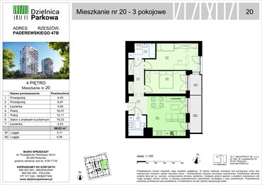 rzut mieszkanie na sprzedaż 68m2 mieszkanie Rzeszów, Paderewskeigo 51