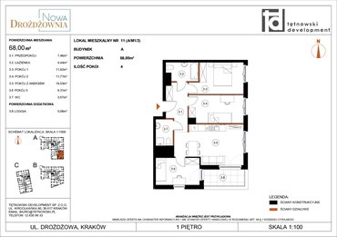 rzut mieszkanie na sprzedaż 68m2 mieszkanie Kraków, Bieżanów, Drożdżowa