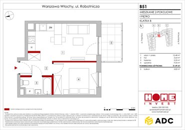 rzut mieszkanie na sprzedaż 31m2 mieszkanie Warszawa, Włochy, ul. Robotnicza 11/13