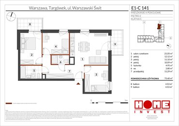 rzut mieszkanie na sprzedaż 73m2 mieszkanie Warszawa, Targówek, ul. Warszawski Świt