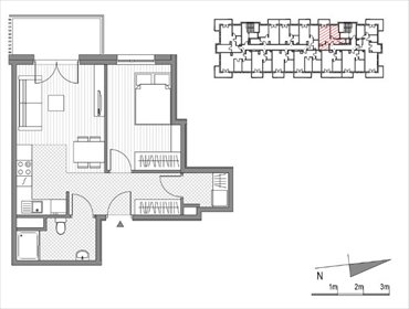 rzut mieszkanie na sprzedaż 41m2 mieszkanie Kraków, Mistrzejowice, Os. Piastów 77