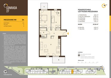 rzut mieszkanie na sprzedaż 68m2 mieszkanie Kraków, Prądnik Biały, Conrada 27