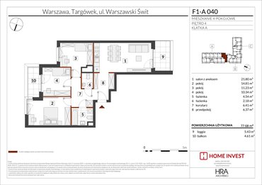rzut mieszkanie na sprzedaż 78m2 mieszkanie Warszawa, ul. Warszawski Świt