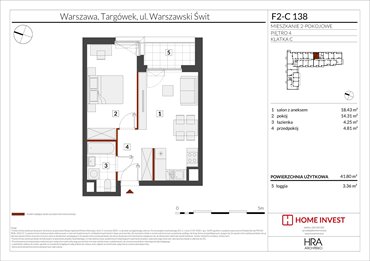 rzut mieszkanie na sprzedaż 42m2 mieszkanie Warszawa, ul. Warszawski Świt