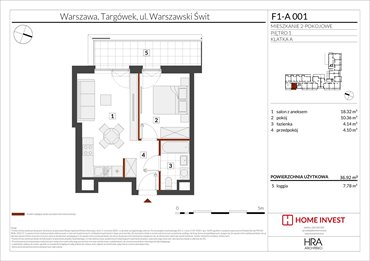 rzut mieszkanie na sprzedaż 37m2 mieszkanie Warszawa, ul. Warszawski Świt
