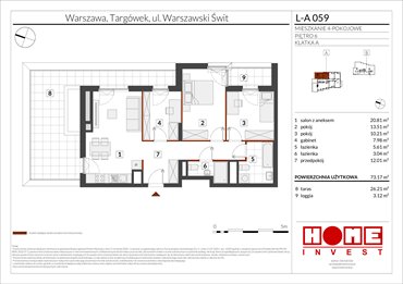 rzut mieszkanie na sprzedaż 73m2 mieszkanie Warszawa, Targówek, ul. Warszawski Świt