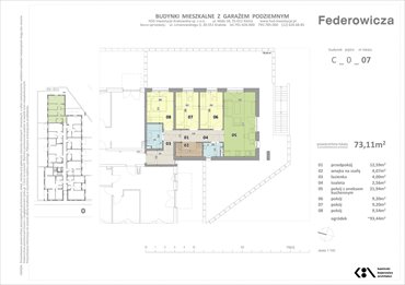 rzut mieszkanie na sprzedaż 73m2 mieszkanie Kraków, ul. Federowicza