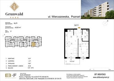 rzut mieszkanie na sprzedaż 43m2 mieszkanie Poznań, Grunwald, Wieruszowska 8