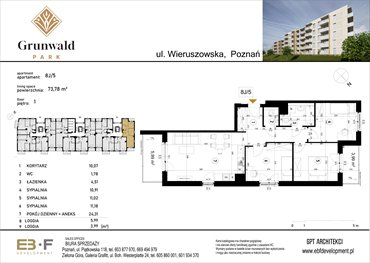 rzut mieszkanie na sprzedaż 74m2 mieszkanie Poznań, Grunwald, Wieruszowska 8
