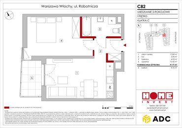 rzut mieszkanie na sprzedaż 42m2 mieszkanie Warszawa, Włochy, ul. Robotnicza 11/13