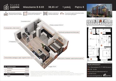 rzut mieszkanie na sprzedaż 39m2 mieszkanie Szczecin, Centrum, al. Wyzwolenia 70 / ul. Staszica 21