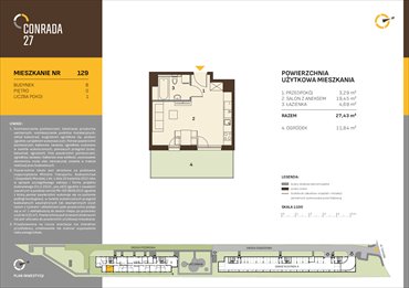 rzut mieszkanie na sprzedaż 27m2 mieszkanie Kraków, Prądnik Biały, Conrada 27