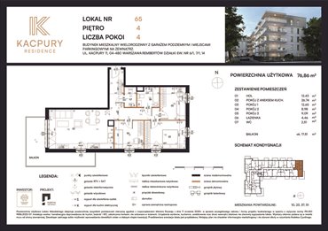 rzut mieszkanie na sprzedaż 77m2 mieszkanie Warszawa, Rembetów, Kacpury 11