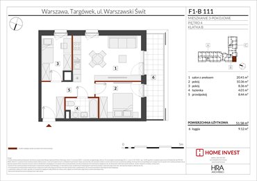 rzut mieszkanie na sprzedaż 52m2 mieszkanie Warszawa, ul. Warszawski Świt