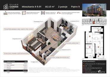 rzut mieszkanie na sprzedaż 46m2 mieszkanie Szczecin, Centrum, al. Wyzwolenia 70 / ul. Staszica 21