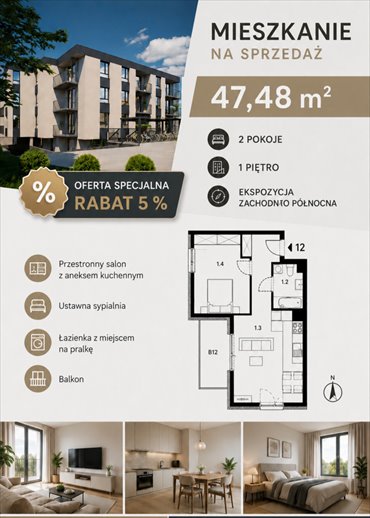 Zapraszam do nowoczesnego mieszkania 48 m² w Krakowie mieszkanie Kraków, Podgórze Duchackie, Podgórze Duchackie, Trybuny Ludów