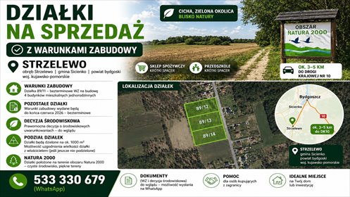 działka na sprzedaż 1000m2 działka Strzelewo