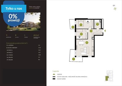 Przestronne 3-pokojowe mieszkanie 69,5 m² w Bydgoszczy mieszkanie Bydgoszcz, Flisy, Mińska