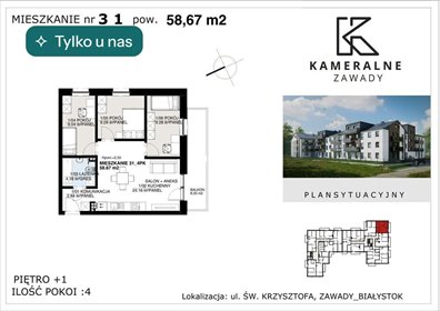 mieszkanie na sprzedaż 59m2 mieszkanie Białystok, Zawady
