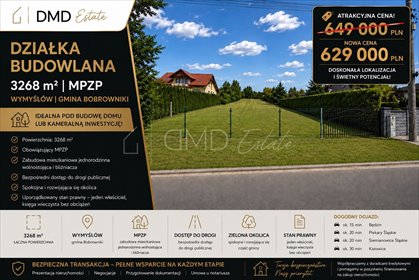 Do sprzedania działka 3268 m² z MPZP w Wymysłowie działka Wymysłów