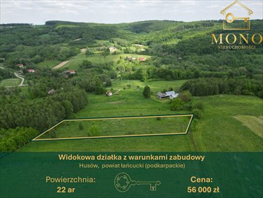 Widokowa działka 22 arów z WZ, las, panorama działka Husów