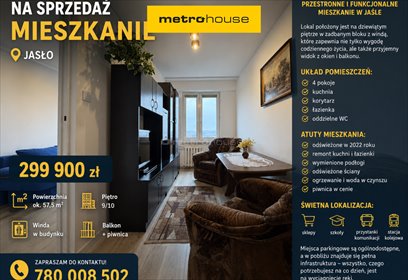 Przestronne 4-pokojowe mieszkanie z balkonem, odświeżone 2022 mieszkanie Jasło