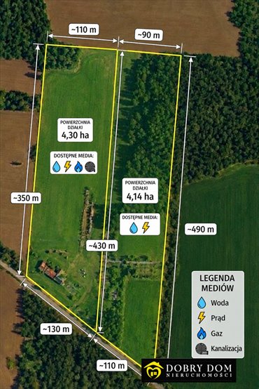 Działka 8,44 ha z złożem żwiru i zabudowaniami działka Dobrzyniówka