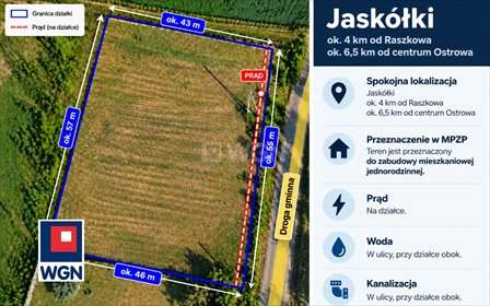 Polecam działkę 2 521 m² w Jaskółkach pod dom działka Raszków, Jaskółki, Jaskółki