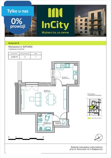 Przestronne 43,1 m² w centrum Bydgoszczy! mieszkanie Bydgoszcz, Śródmieście, Tadeusza Kościuszki