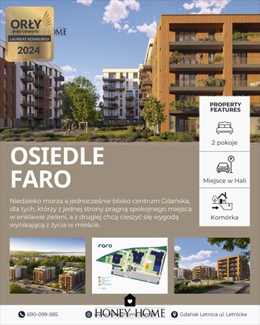 mieszkanie na sprzedaż 41m2 mieszkanie Gdańsk, Letnica, Letnicka