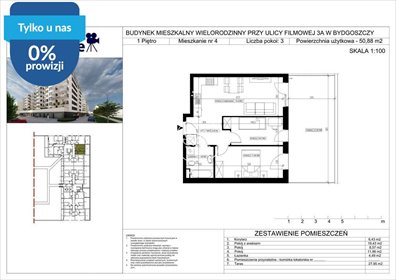 Sprzedam 3-pokojowe mieszkanie 50,9 m² w Bydgoszczy mieszkanie Bydgoszcz, Bartodzieje Małe, Filmowa
