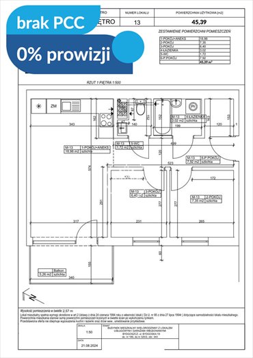 Przestronne 2-pokojowe mieszkanie z balkonem i widokiem na Wisłę mieszkanie Bydgoszcz, Fordon, Bydgoska