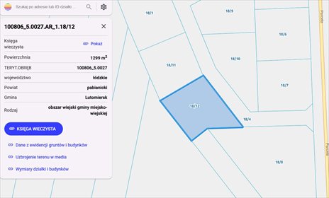 działka na sprzedaż 1299m2 działka Lutomiersk, Wrząca, Parcela