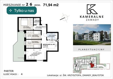 Nowoczesne 4-pokojowe mieszkanie z ogródkiem na Zawadach polecam! mieszkanie Białystok, Zawady