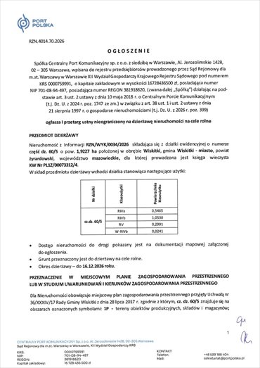 Działka na wynajem 19 227 m² w Wiskitkach – idealna pod cele rolne działka Wiskitki