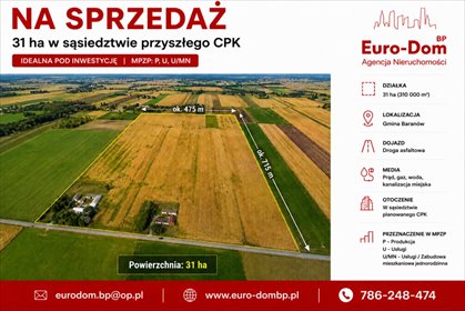 Atrakcyjna działka inwestycyjna 31 ha przy CPK działka Baranów