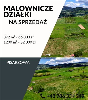 działka na sprzedaż 872m2 działka Pisarzowa