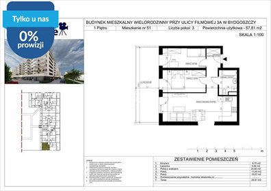 Polecam 3-pokojowe mieszkanie 57,82 m² na Bartodziejach mieszkanie Bydgoszcz, Bartodzieje Małe, Filmowa