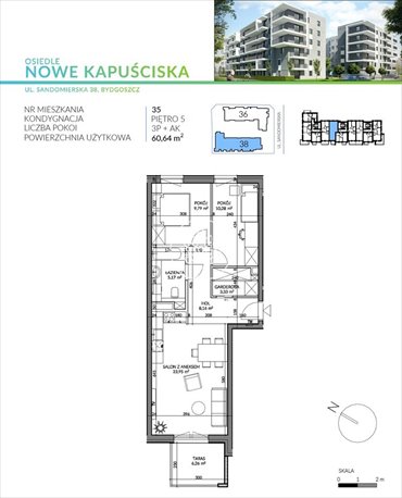 mieszkanie na sprzedaż 61m2 mieszkanie Bydgoszcz, Kapuściska, Sandomierska