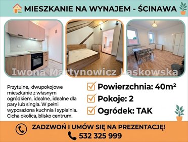 Przytulne 2-pokojowe mieszkanie z ogródkiem i komórką. mieszkanie Ścinawa