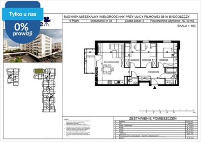 Do sprzedania przestronne 4-pokojowe mieszkanie 67,49 m² w Bydgoszczy mieszkanie Bydgoszcz, Bartodzieje Małe, Filmowa