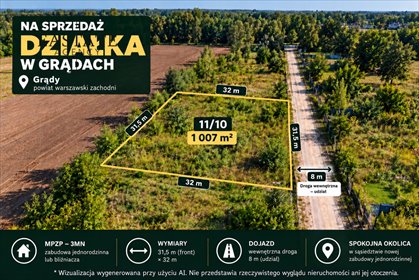 Działka 1007 m² w Grądach z możliwością zabudowy polecam działka Grądy, Jagodowa