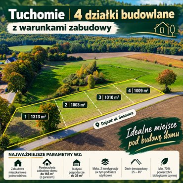 Działki budowlane w Tuchomiu - warunki zabudowy 1313 m² działka Tuchomie